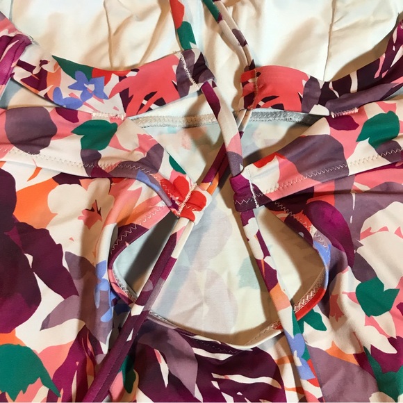 Athleta Daybreak Tropic Triangle Tankini swim top & bottom L criss-cross back - Picture 5 of 8